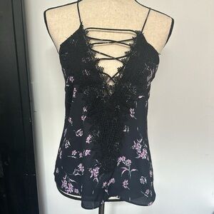 Wayf Black Floral Lace Cami